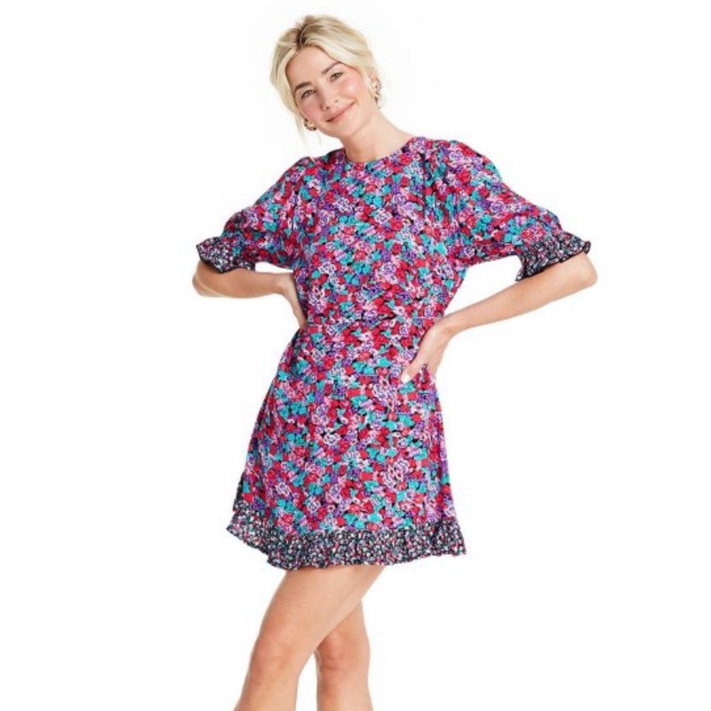 Rixo mixed floral puff sleeve ruffle mini dress 2